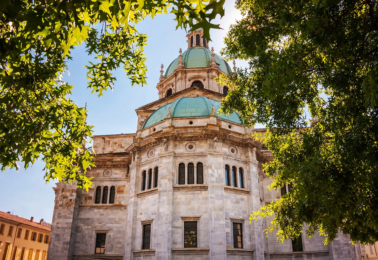 Elegant Como Cathedral with a prominent green dome, a symbol of architectural beauty